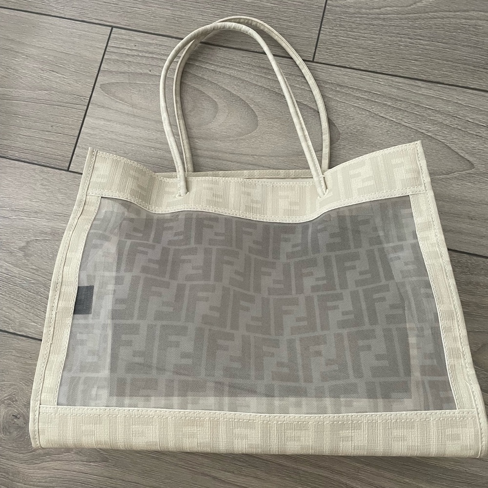 Authentic Fendi Cream and Gray Women's Tote Bag